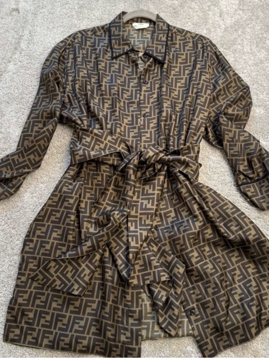 Fendi Brown Black Wrap Shirt Dress Long Sleeve - Picture 4 of 7